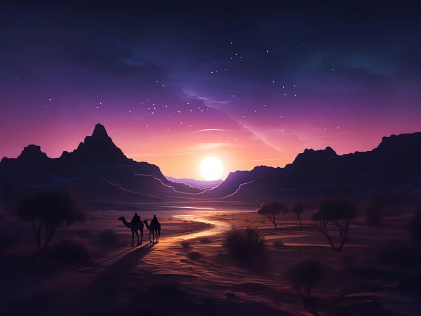 night desert, sunset, dark Wallpaper 1024x768