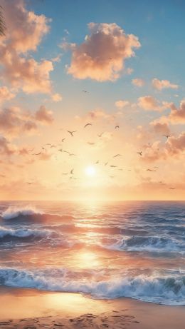 sunrise, beach, sea Wallpaper 640x1136