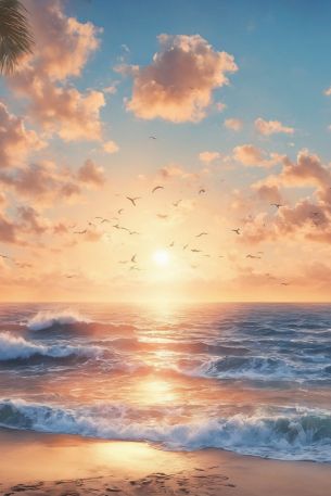 sunrise, beach, sea Wallpaper 640x960