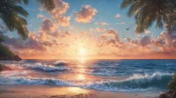 sunrise, beach, sea Wallpaper 1600x900