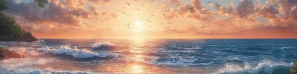sunrise, beach, sea Wallpaper 1590x400