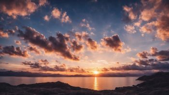 sunrise, lake, landscape, clouds Wallpaper 2560x1440