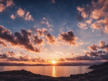 sunrise, lake, landscape, clouds Wallpaper 1024x768