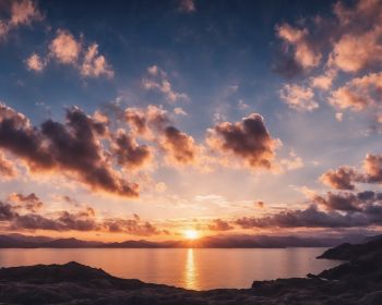 sunrise, lake, landscape, clouds Wallpaper 1280x1024