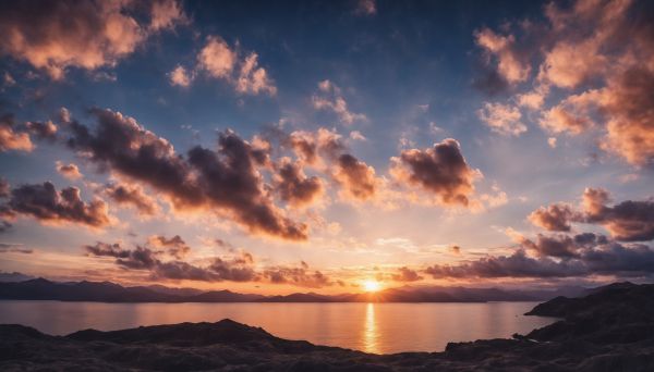 sunrise, lake, landscape, clouds Wallpaper 2688x1536