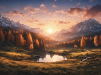 sunrise, landscape, mountains, forest, lake Wallpaper 800x600