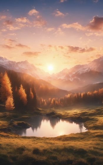 sunrise, landscape, mountains, forest, lake Wallpaper 800x1280