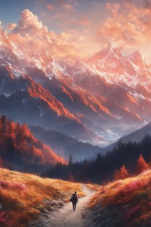 mountain trail, landscape, dawn Wallpaper 640x960