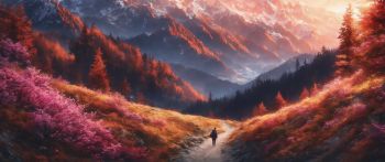 mountain trail, landscape, dawn Wallpaper 2560x1080