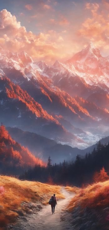 mountain trail, landscape, dawn Wallpaper 720x1520