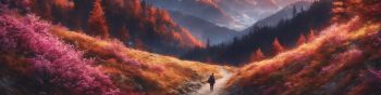 mountain trail, landscape, dawn Wallpaper 1590x400