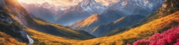 mountains, landscape, dawn Wallpaper 1590x400