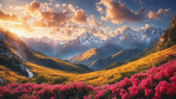 mountains, landscape, dawn Wallpaper 1366x768