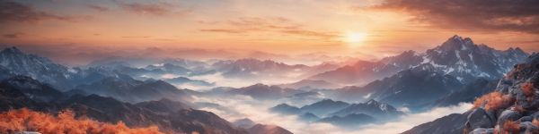 landscape, mountains, dawn Wallpaper 1590x400