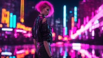 neon, girl, cyberpunk Wallpaper 1366x768