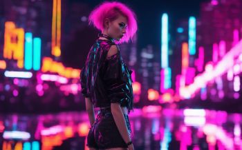 neon, girl, cyberpunk Wallpaper 1920x1200