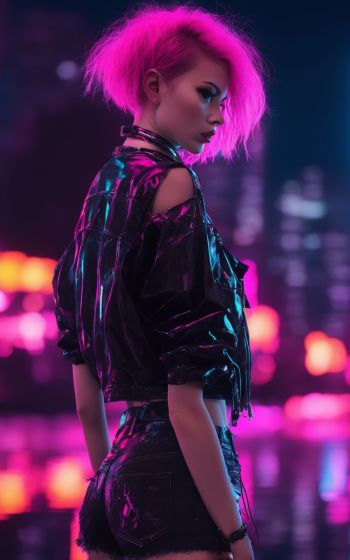 neon, girl, cyberpunk Wallpaper 800x1280