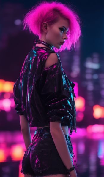 neon, girl, cyberpunk Wallpaper 600x1024