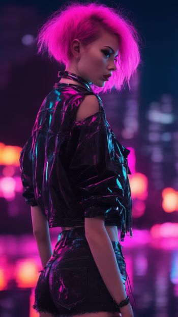 neon, girl, cyberpunk Wallpaper 750x1334