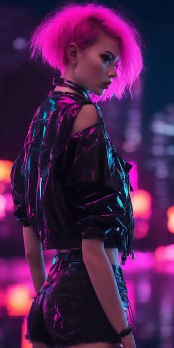neon, girl, cyberpunk Wallpaper 720x1440