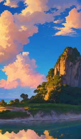 landscape, island, sky, clouds Wallpaper 600x1024