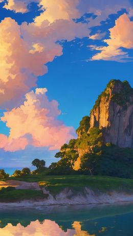 landscape, island, sky, clouds Wallpaper 750x1334