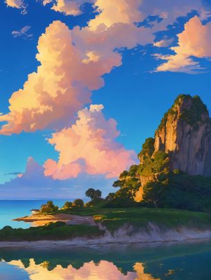 landscape, island, sky, clouds Wallpaper 1536x2048