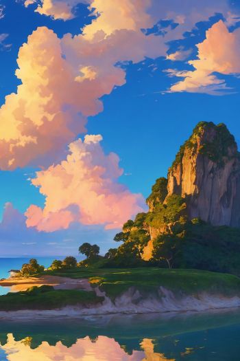 landscape, island, sky, clouds Wallpaper 640x960