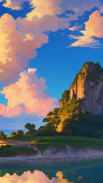 landscape, island, sky, clouds Wallpaper 640x1136