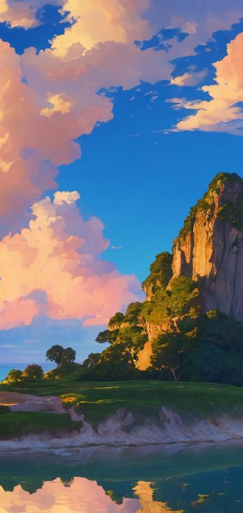 landscape, island, sky, clouds Wallpaper 720x1520
