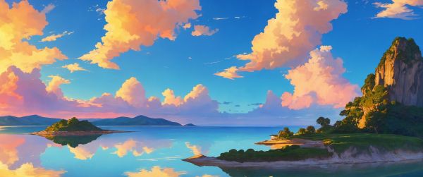 landscape, island, sky, clouds Wallpaper 3440x1440