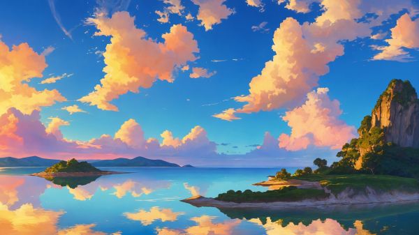 landscape, island, sky, clouds Wallpaper 1600x900