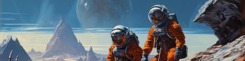 Sci-fi, astronaut, planet Wallpaper 1590x400