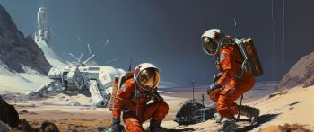 Sci-fi, astronaut, planet Wallpaper 2560x1080