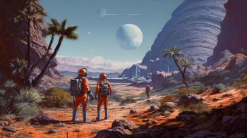 Sci-fi, astranaut, planet, cosmoart Wallpaper 1600x900
