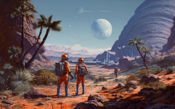 Sci-fi, astranaut, planet, cosmoart Wallpaper 1920x1200