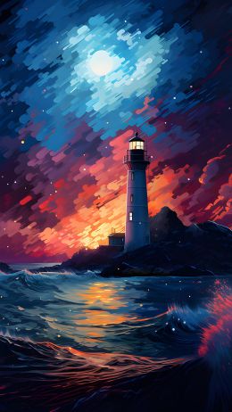 lighthouse, storm, night, waves Wallpaper 750x1334