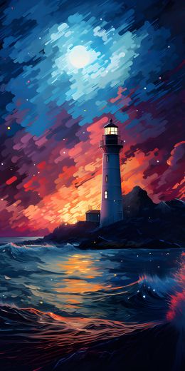 lighthouse, storm, night, waves Wallpaper 720x1440