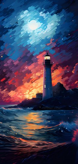 lighthouse, storm, night, waves Wallpaper 720x1520