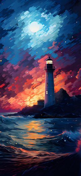 lighthouse, storm, night, waves Wallpaper 828x1792