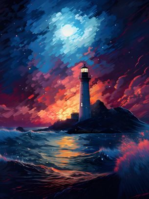 lighthouse, storm, night, waves Wallpaper 1536x2048