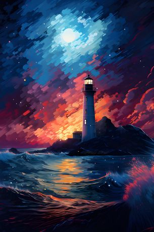 lighthouse, storm, night, waves Wallpaper 640x960