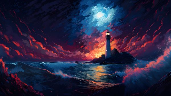 lighthouse, storm, night, waves Wallpaper 3840x2160