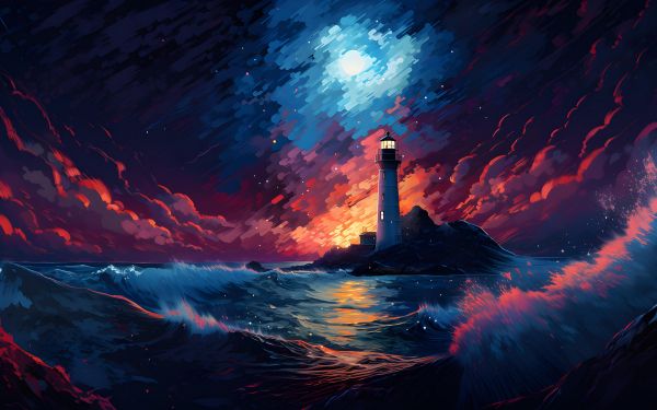 lighthouse, storm, night, waves Wallpaper 2560x1600