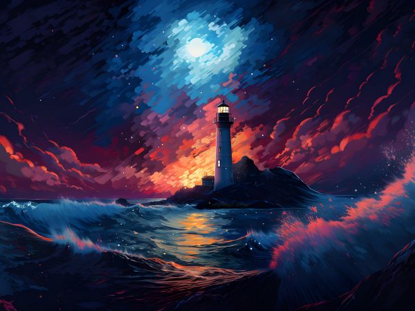 lighthouse, storm, night, waves Wallpaper 1024x768