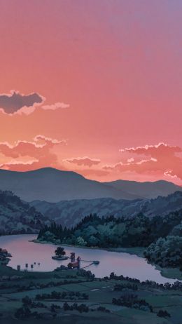 landscape, valley, drawing Wallpaper 750x1334