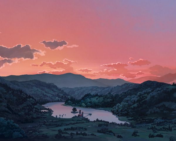 landscape, valley, drawing Wallpaper 1280x1024