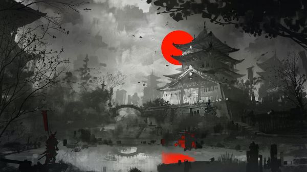 figure, japan, grey, dark Wallpaper 1366x768