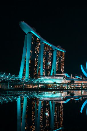 Обои 640x960 Marina Bay Sands, Сингапур, ночь