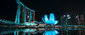 Обои 3440x1440 Marina Bay Sands, Сингапур, ночь